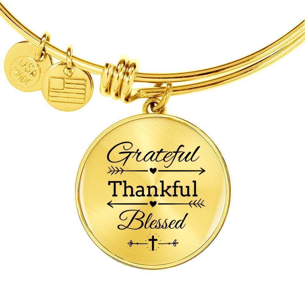 Grateful Thankful Blessed Personalized Engraved Gold Circle Bangle Bracelet Cus